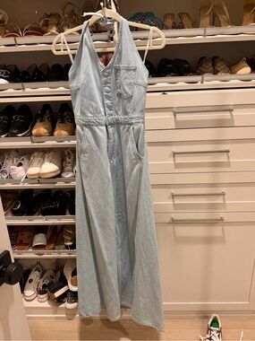Gently worn Universal Thread Light Wash Denim Halter Maxi Dress